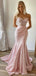 Pastel Pink Strapless Lace Applique Mermaid Long Prom Dress, Evening Dress, PD3823005