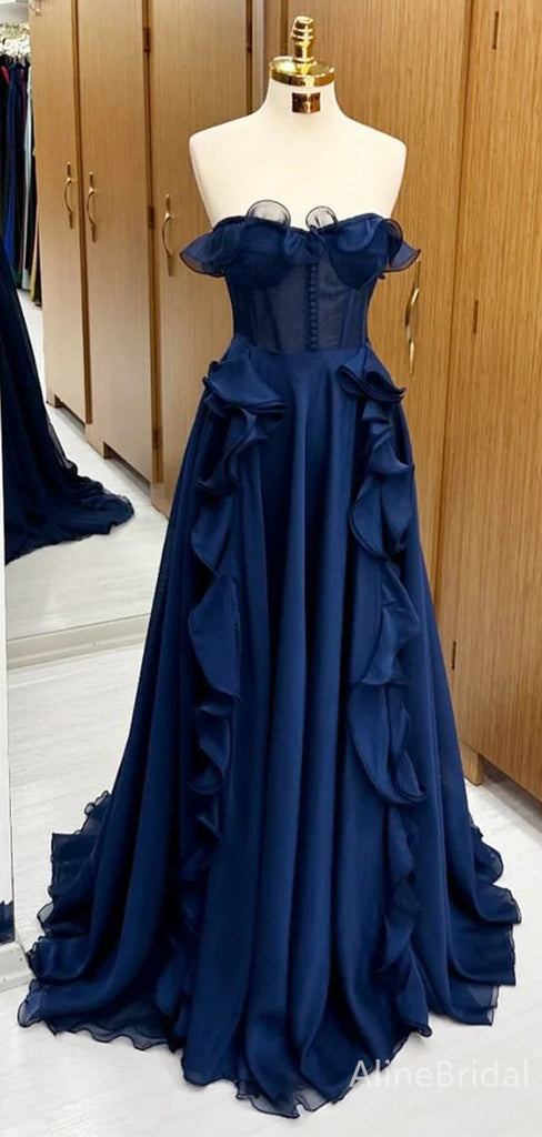 Elegant Strapless Ruffles A-line Long Prom Dress,Evening Dress,PD37722