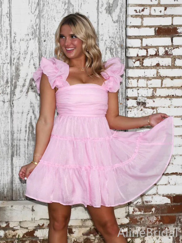 Elegant Light Pink Ruffles A-line Short Mini Homecoming Dress, HD3253