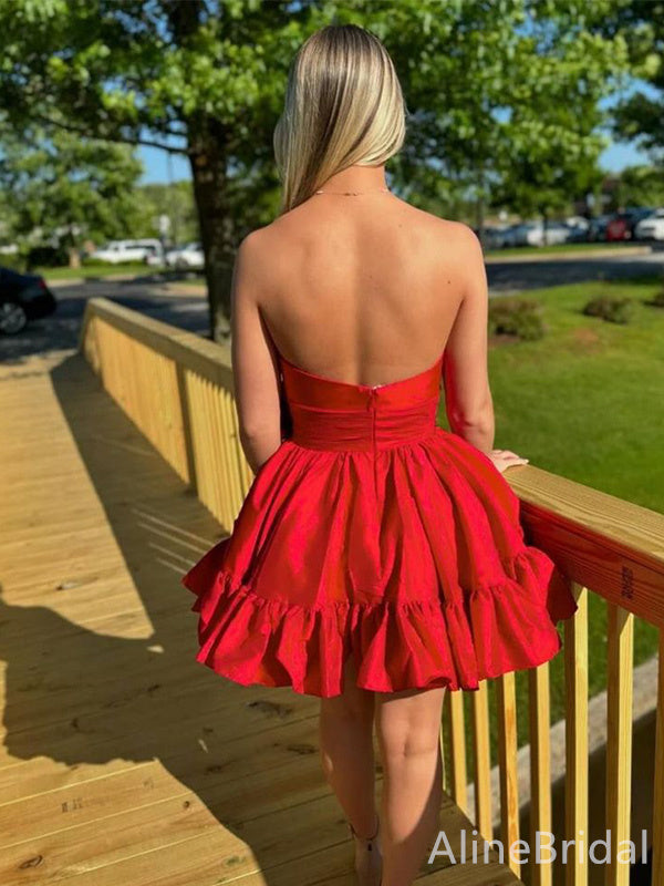 Elegant Red Strapless A-line Short Mini Homecoming Dress, HD3257