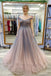 Elegant Off Shoulder Sleeveless A-line Floor length Prom Dress, PD3706