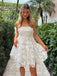 Elegant White Lace Strapless A-line Short Mini Homecoming Dress, HD32628