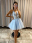 Elegant Spaghetti Strap Lace Appliques A-line Short Mini Homecoming Dress, HD32632