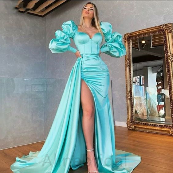 Elegant Long Sleeves Side Slit mermaid Long Prom Dress, PD3637