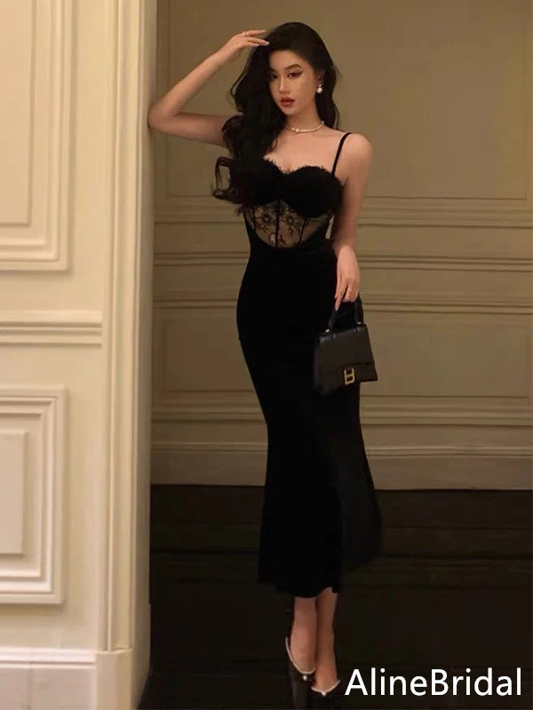 Elegant Spaghetti Strap Lace Mermaid Long Prom Dress,Evening Dress,PD37773