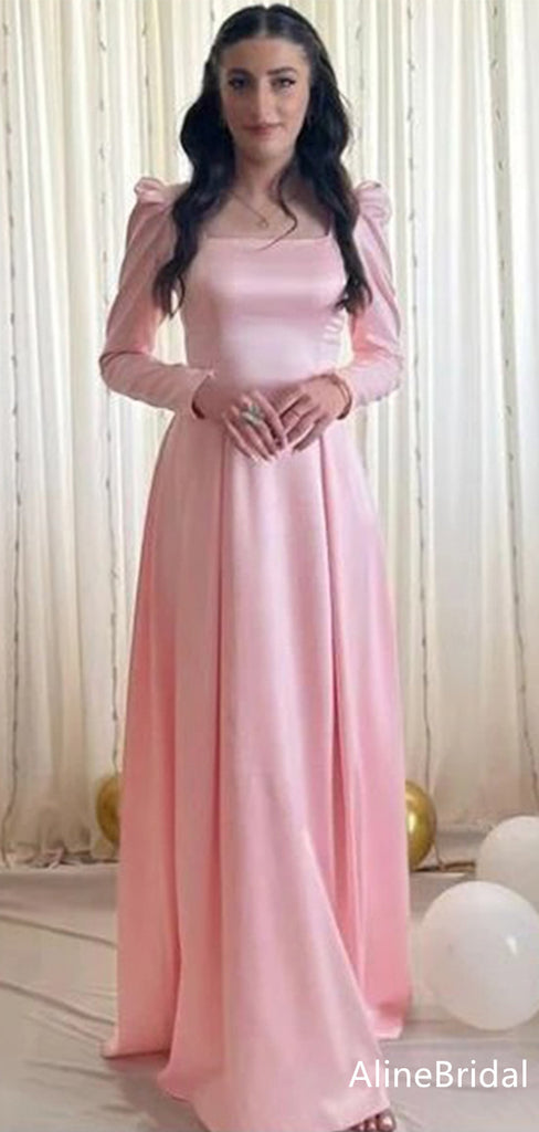 Elegant Light Pink Square A-line Long Prom Dress,Evening Dress,PD37777