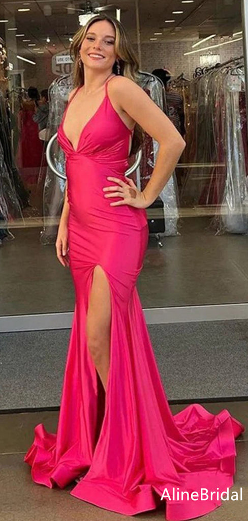 Sexy V-neck Spaghetti Strap Split Side Mermaid Long Prom Dress,Evening Dress,PD37785