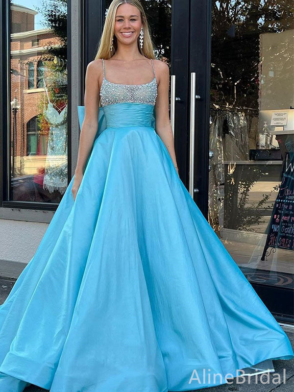 Elegant Square Spaghetti Strap A-line Long Prom Dress,Evening Dress,PD37819