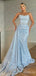 Sparkly Blue Strapless Mermaid Long Prom Dress with Train, PD37866
