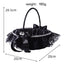 Gothic Black Lace Rhinestone Flower Girl Basket with Satin Bows