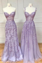 Elegant Purple A-line Lace Applique Long Tulle Mermiad Prom Dress, Evening Dress, PD3822987