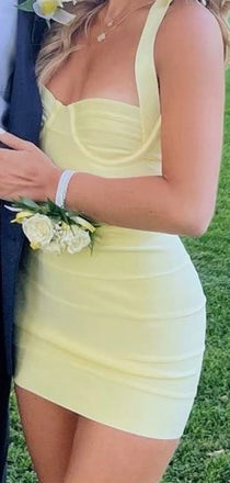 Sexy Light Yellow Sweetheart Bodycon Short Homecoming Dress, Prom Dress,PD382243