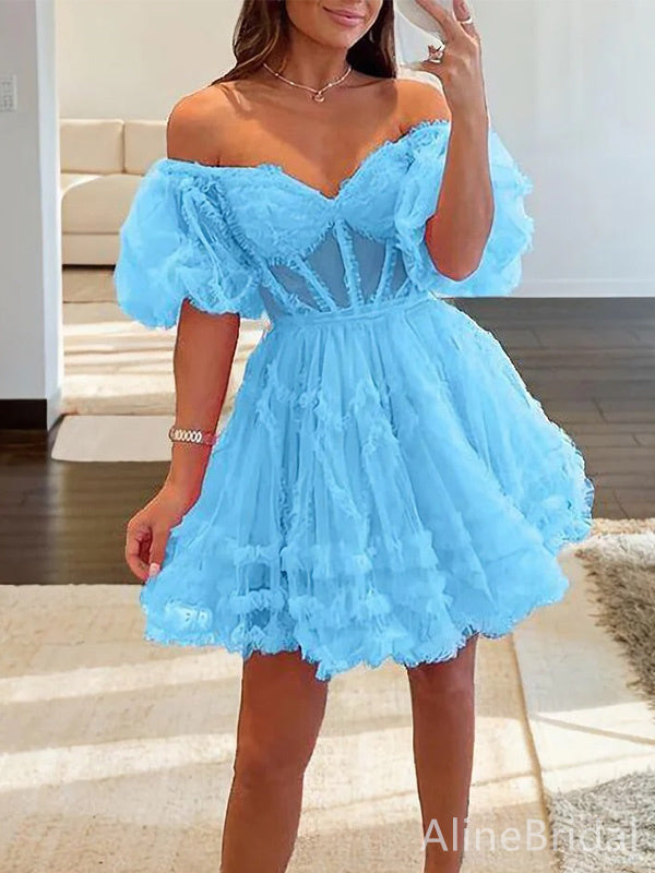 Elegant V-neck Lace A-line Short Mini Homecoming Dress, HD32686