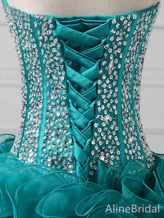 Sparkly Green Rhinestones Strapless A-line Short Tiered Ruffles Homecoming Dress, HD32687
