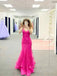 Stunning V-neck Sequins Ruffle Pink Tulle Mermaid Prom Dress, Evening Dress, PD3823014