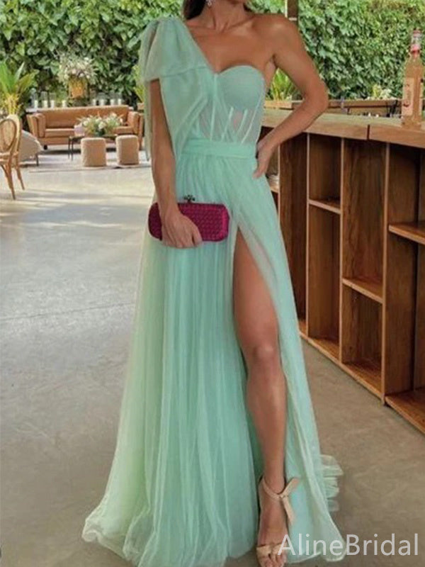 Unique Sweatheart One Shoulder Split Side A-line Long Prom Dress,PD37909