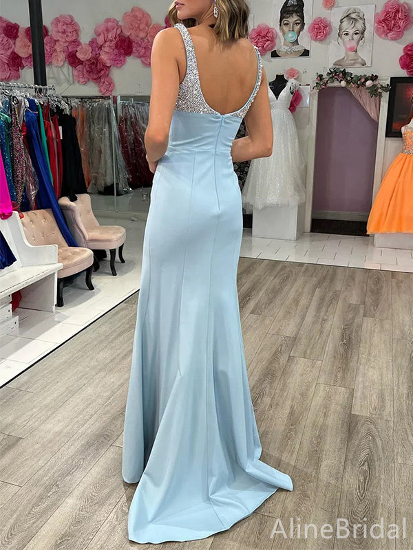 Elegant Square Beadings Mermaid Long Prom Dress,PD37919