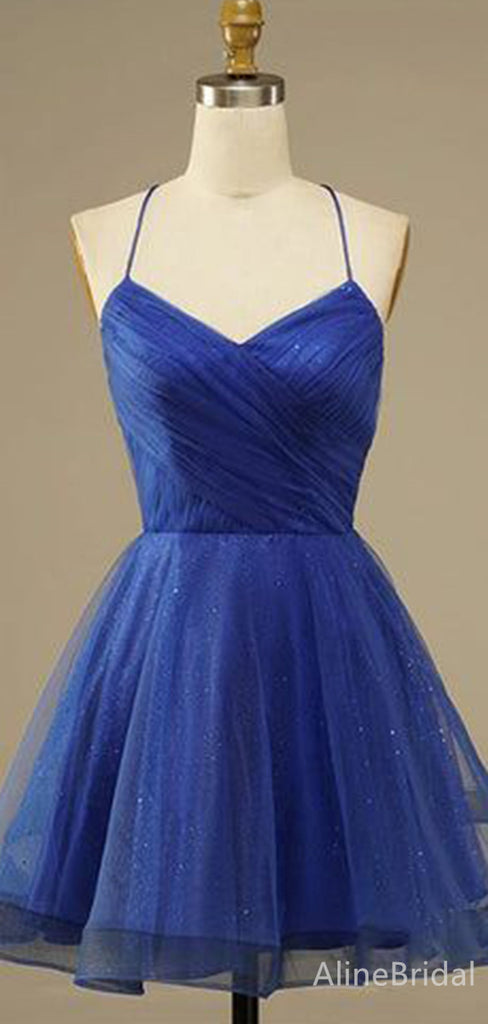 Elegant V-neck Spaghetti Strap A-line Short Homecoming Dress, HD32714