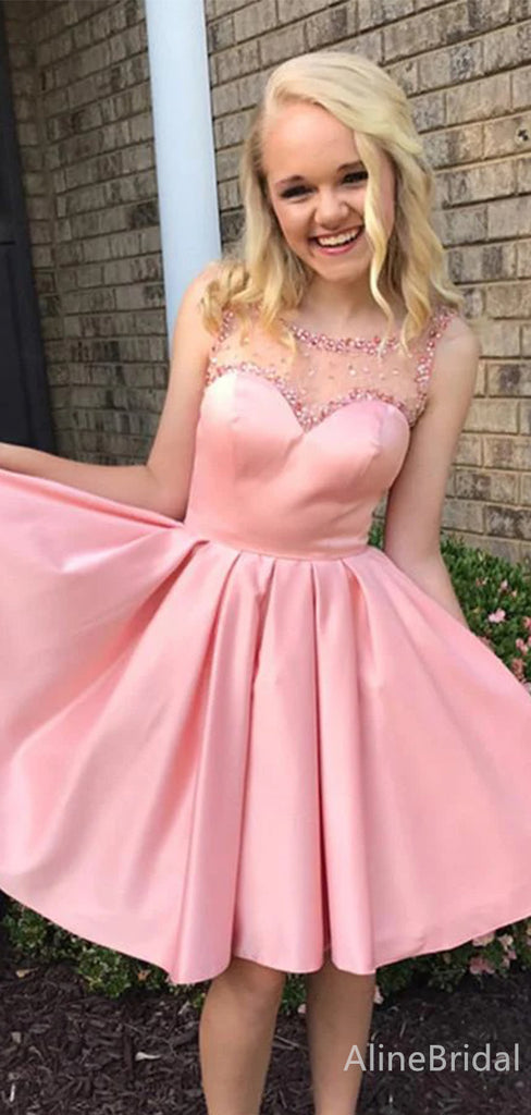 Elegant Pink A-line Short Mini Homecoming Dress, HD3133