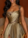 Metallic Olive Bronze Pleated A-line Evening Gown with Slit, Prom Dress, PD2823112