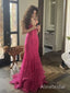 Stunning V-neck Sequins Ruffle Pink Tulle Mermaid Prom Dress, Evening Dress, PD3823014