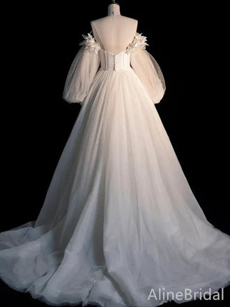 Elegant Ivory Strapless A-line Long Prom Dress, Long Sleeves Evening Dress, PD37937