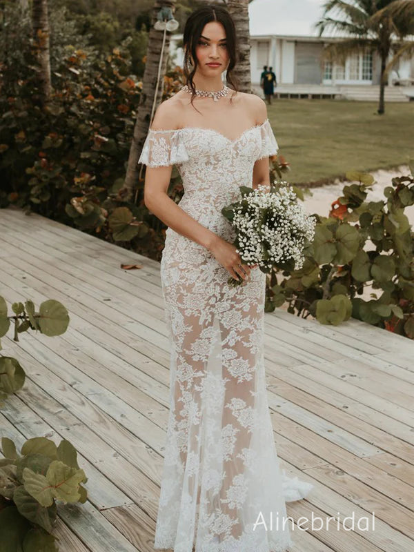 Romantic Off the Shoulder Mermaid Lace Wedding Dresses, WD3117
