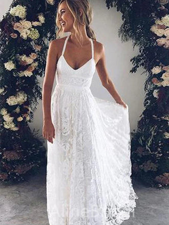 Sexy V-neck A-line Long Lace Wedding Dresses,WD3055