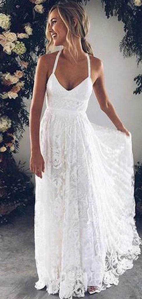 Sexy V-neck A-line Long Wedding Dresses,WD3055