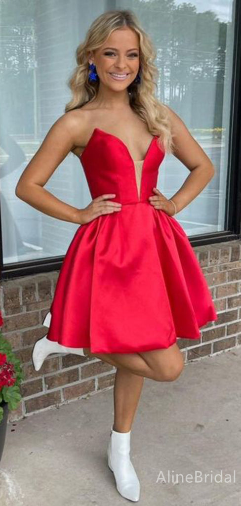 Sexy Deep V-neck Strapless A-line Short Homecoming Dress, HD32793