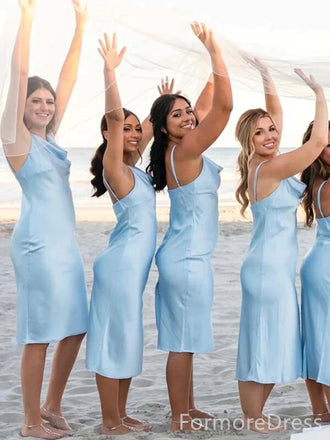 Simple Blue Spaghetti Strap Mermaid Bridesmaid Dress,PD3210