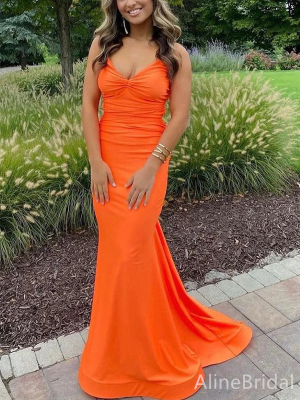 Sexy V-neck Spaghetti Strap Mermaid Long Prom Dress,PD38035