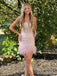 Sexy Pink Lace Spaghetti Strap A-line Short Homecoming Dress, HD327984