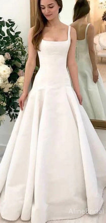 Elegant White Square A-line Long Wedding Dress, PD38048