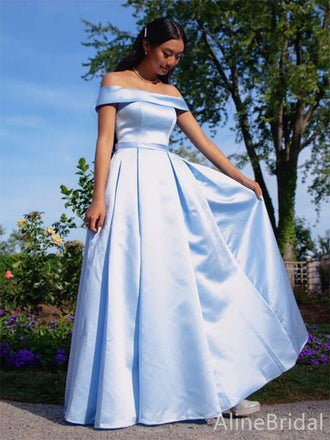 Elegant Pale Blue Off the Shoulder A-line Long Prom Dress, Evening Dress, PD38050