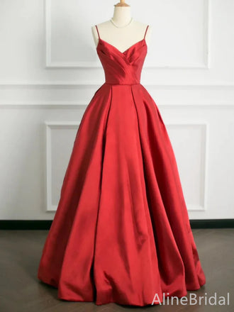 Elegant Red V-neck Spaghetti Strap A-line Long Prom Dress, Evening Dress, PD38051