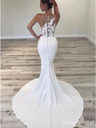 Gorgeous V-neck Lace Mermaid Long Wedding Dresses, WD3088