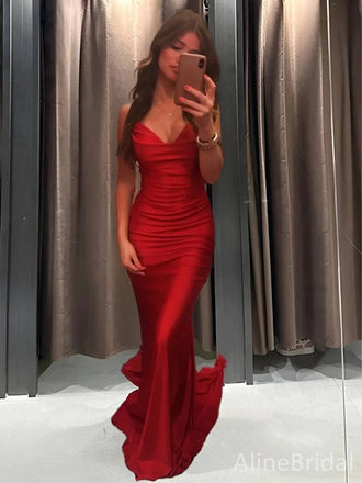 Sexy Red V-neck Spaghetti Strap Memriad Long Prom Dress, Evening Dress, PD38066