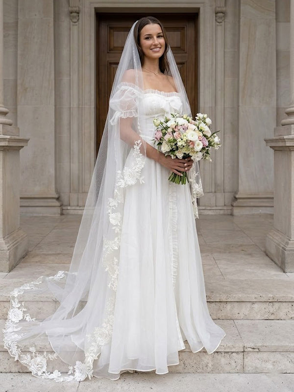 Elegant Off the Shoulder A-line Wedding Dress with Puff Sleeves, WD32231