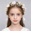 Girls White Flower & Pearl Floral Crown with Ribbon | Flower Girl Wedding Headpiece