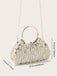 Beaded Sequin Clutch Bag with Round Gold Metal Handle, Evening Party Handbag