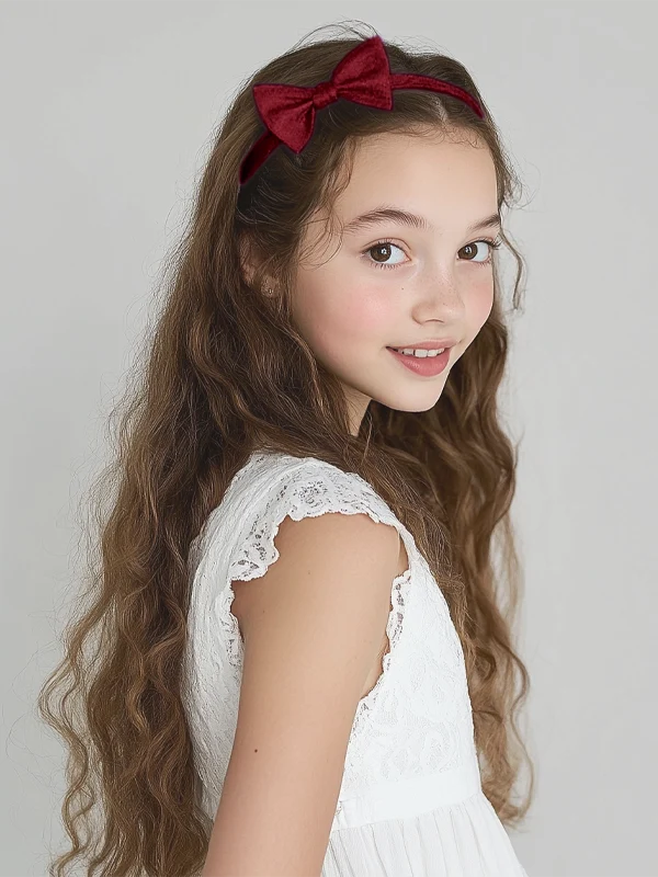 Girls Satin Bow Headband, Wedding Flower Girl Hair Accessory