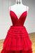 Red Elegant V-neck Sleeveless Side slit A-line Long Prom Dress, PD3631