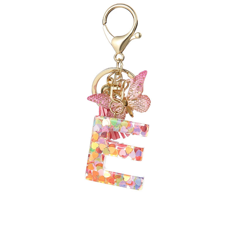 Custom Colorful Initial Keychain with Butterfly & Tassel