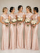 Elegant Pink Sequins Bateau Cap Sleeves Bridesmaid Dress, PD2823098