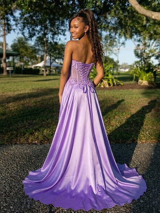 Gorgeous Purple Strapless Floral Beaded High Low Prom Dress, Evening Dress, PD28231226