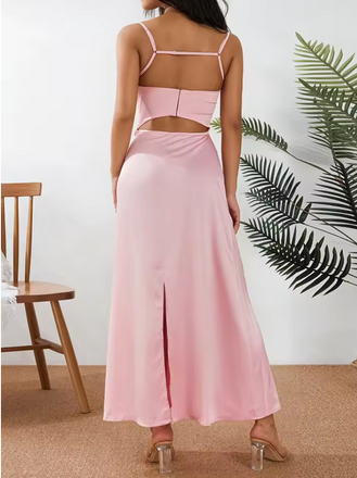 Simple Pink V-neck Spaghetti Strap Mermaid Long Prom Dress, PD38034