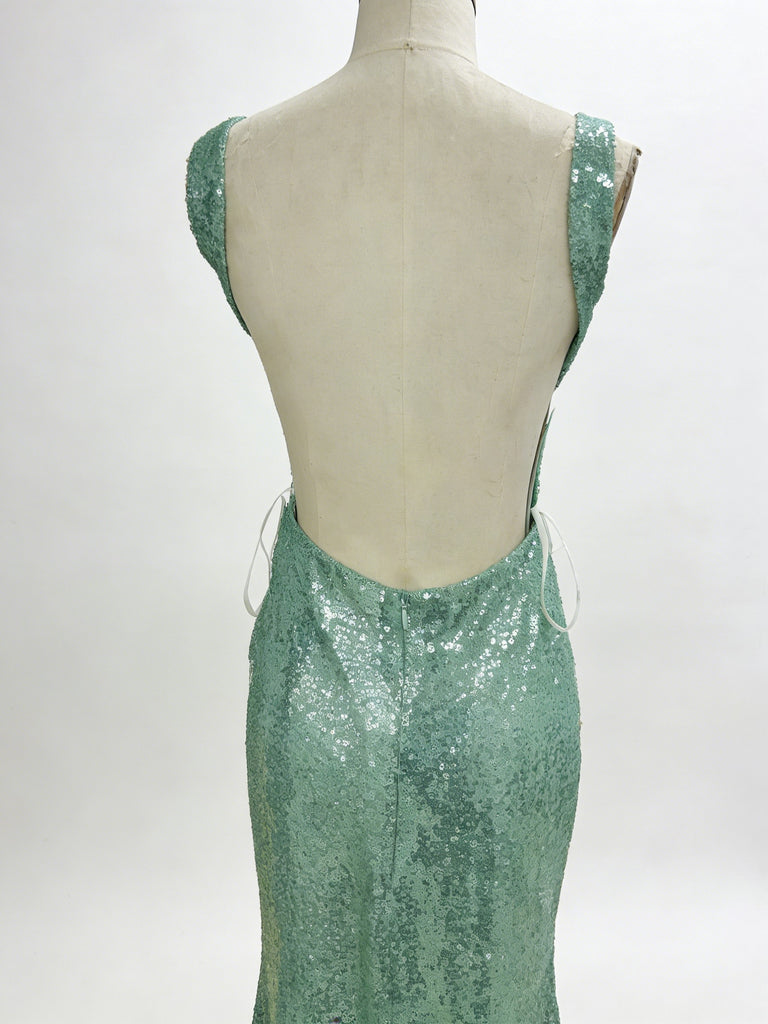 Sparkly V-Neck Backless Pink Glitter Prom Dress with High Slit – Sexy Evening Gown, Prom Dress,PD382262