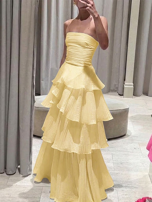 Elegant White Strapless A-line Long Prom Dress, Evening Dress, PD37686