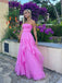 Elegant Strapless Ruffles Hot Pink Maxi Long A-line Tulle Prom Dress, Formal Dress, PD382270